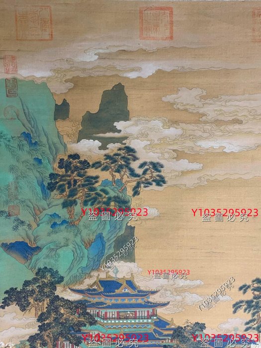 レア 明仇英 仙山樓閣圖 仙山楼閣図 中国掛け軸 美術工芸品 仇英（1505-1552），仙山樓閣圖，明代畫家，與沈周、文徵明、唐寅并稱