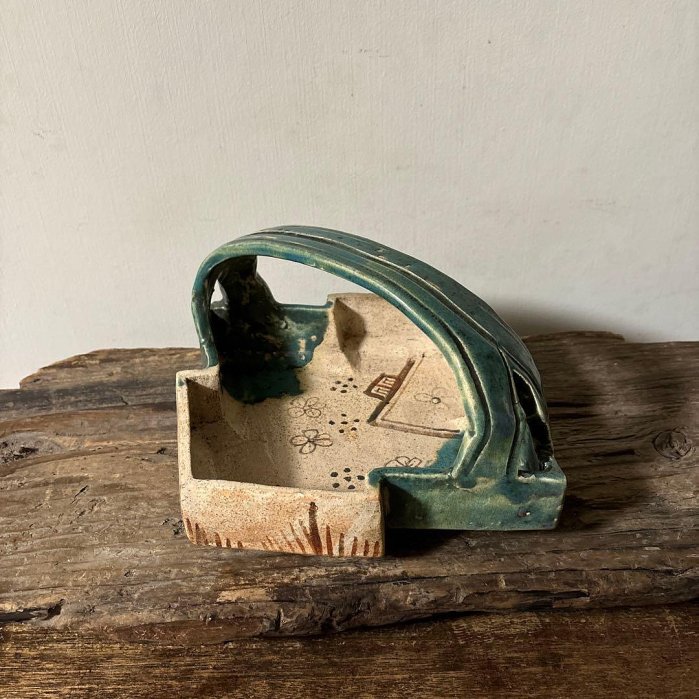 時代織部松皮菱形手鉢手付菓子鉢懷石瀬戸志野古美術茶道具檢李朝