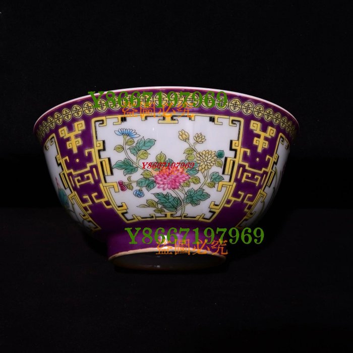 清康熙御制款琺瑯彩開窗四季花卉紋碗，高7.5×15厘米??600137 瓷器青