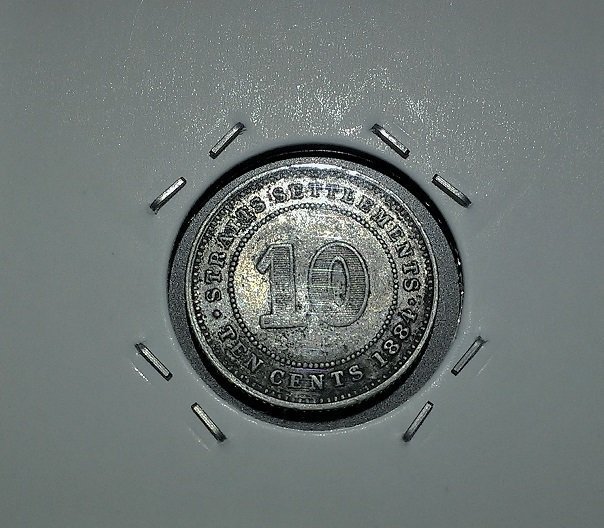 極稀有品1884 年英屬海峽殖民地維多利亞女王10 仙Cents 銀幣原光美品