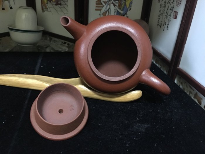 皇室御用精品紫砂館@全手工壺.袁義和.朱泥平蓋水平壺.清.朱泥暗紅