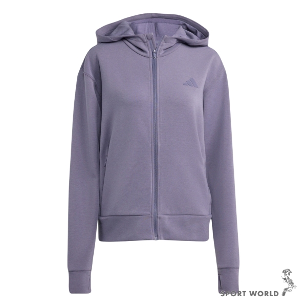 Adidas 連帽外套 女裝 排汗 拉鍊口袋 紫【運動世界】JX7310