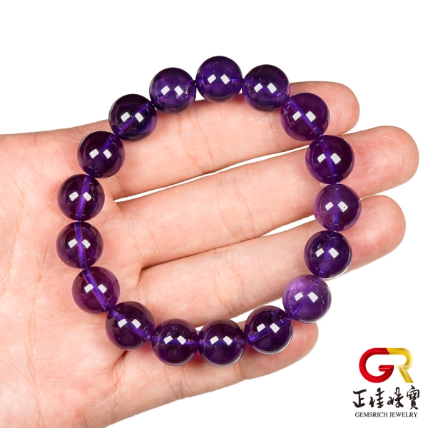 正佳珠寶】紫水晶高品冰質濃紫12.4-12.8mm 南非紫水晶手珠｜日本彈力繩