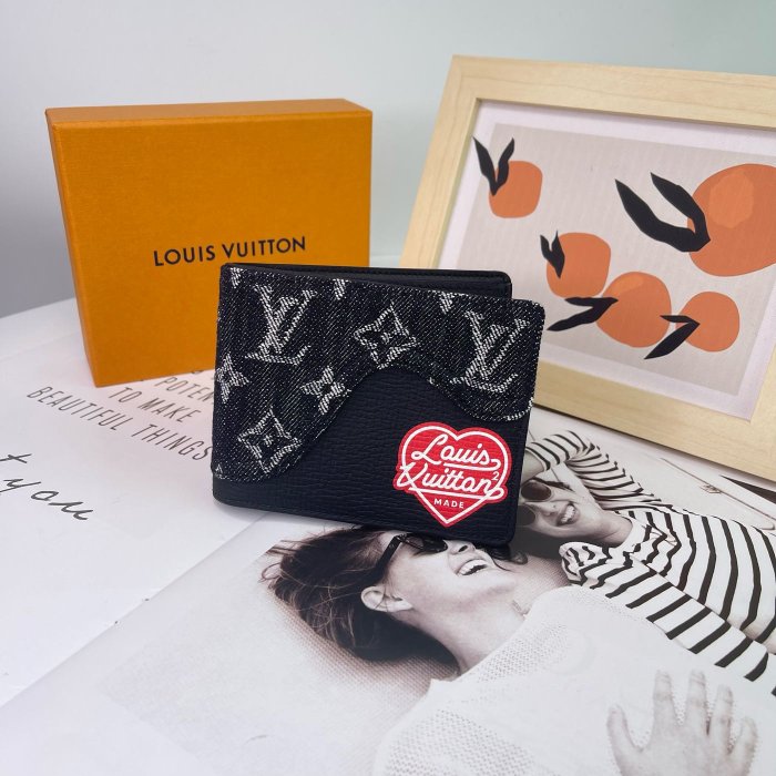 【翰貝格名牌館】全新真品 LV x Nigo 2.0 限量黑色 牛皮 拼接 牛仔布 愛心 8卡 短夾 M81020