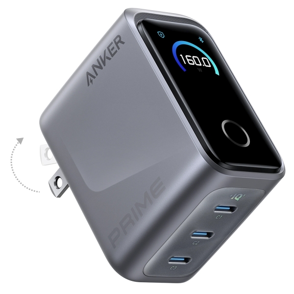 Anker Prime 160W 三口充電器GaN氮化鎵螢幕顯示智能溫控體積小巧筆電