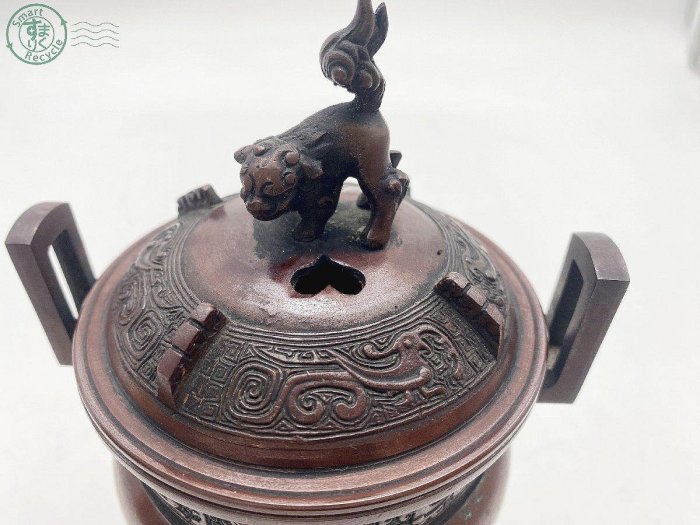 精緻銅器】日本知名工藝 早期唐銅香爐 幸雲作祥壽鈕頭三足香爐造型優美