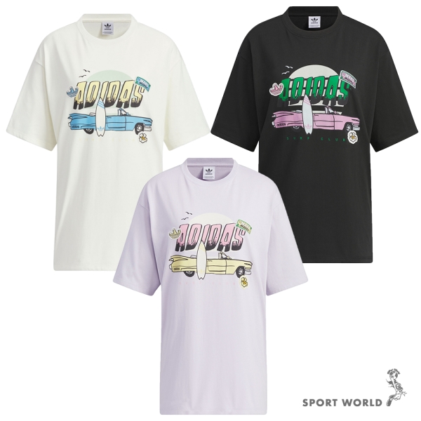 Adidas 短袖上衣 女裝 寬鬆 棉 白/黑/紫【運動世界】IW6296/IW6297/IW6298