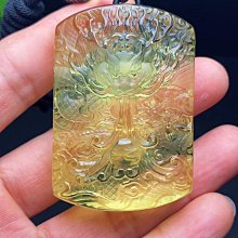 收藏極品天然黃水晶雕刻龍牌吊墜，黃水晶龍牌，大師級工藝，雕工精湛
