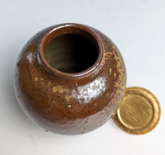 ☆中古品☆茶道具 美品 草峰造 文琳茶入（共箱） ☆中古品☆茶道具 美