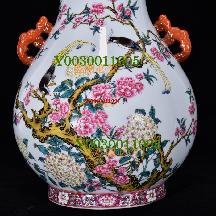 清乾隆粉彩花鳥紋雙耳尊，高32厘米，直徑27厘米，4800168 瓷器青花粉彩