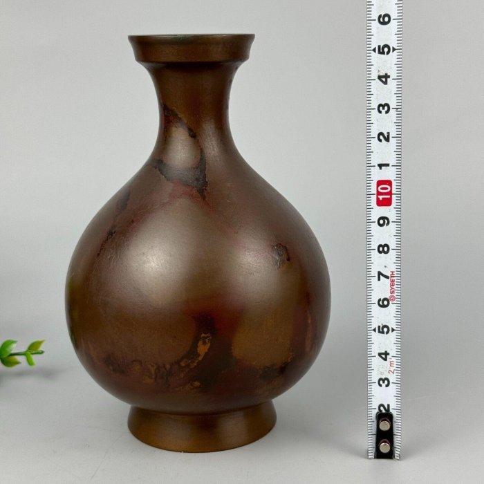 日本高岡銅花瓶鑄銅花道器皿金工名家香取正彥監制鑄銅斑紫銅花瓶原古玩