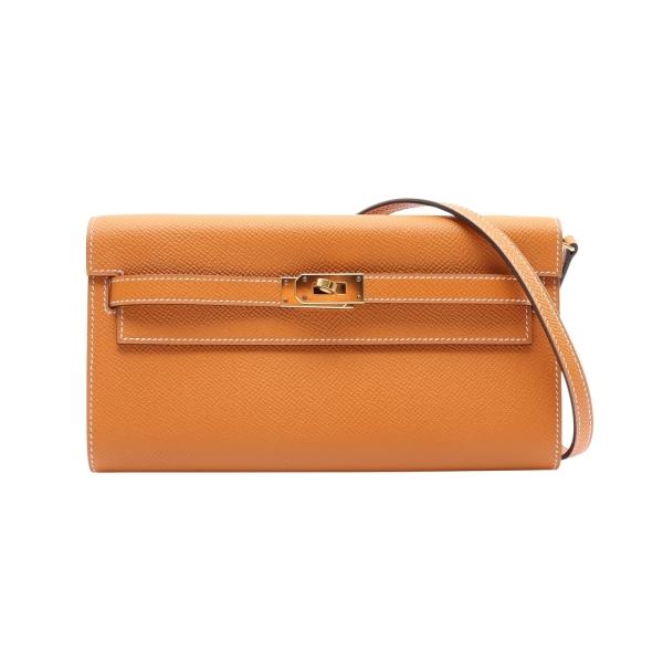 HERMES 愛馬仕 Kelly To Go Wallet 肩背包 太妃糖色 Epsom牛皮 B刻 金扣 H080253CC 【二手名牌BRAND OFF】
