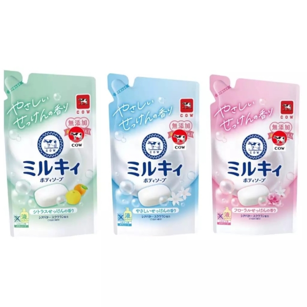 日本牛乳石鹼 COW 牛乳精華沐浴乳360ml 補充包 柚子果香/玫瑰花香/清新皂香