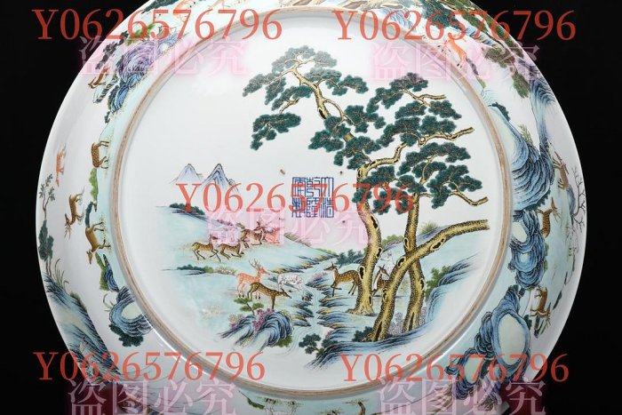 清乾隆，粉彩大盤，高12公分，口徑78公分，底徑53.5公分。 收藏古玩