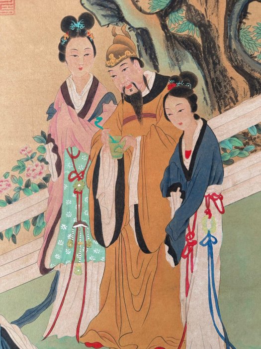 文物125【唐寅】人物，四尺純手繪文物商中堂畫，裝裱尺寸：215*87cm