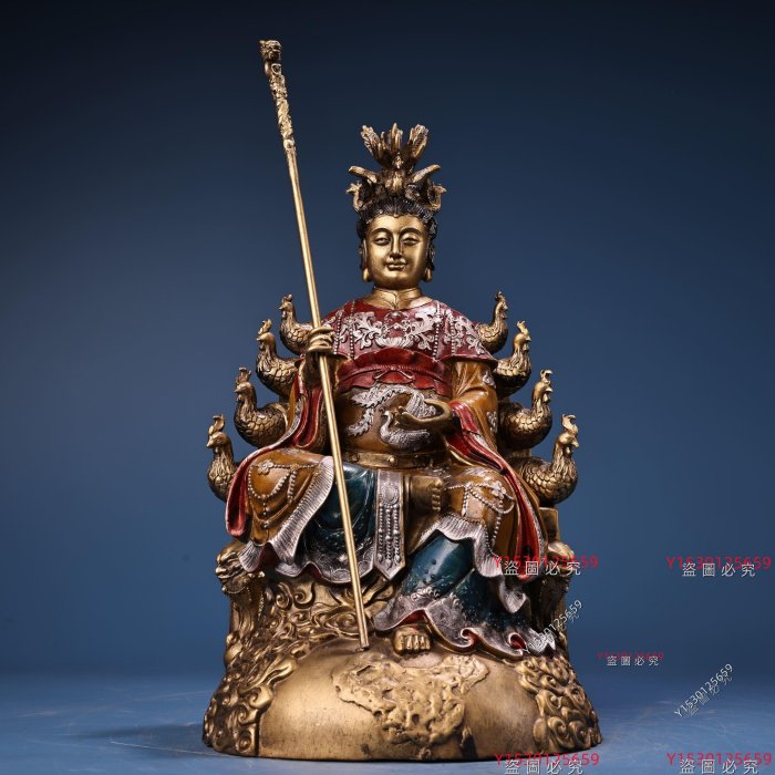 純銅全銅高浮雕鏨刻工藝彩繪描金地母一尊工藝精湛器形款式精美重克高31