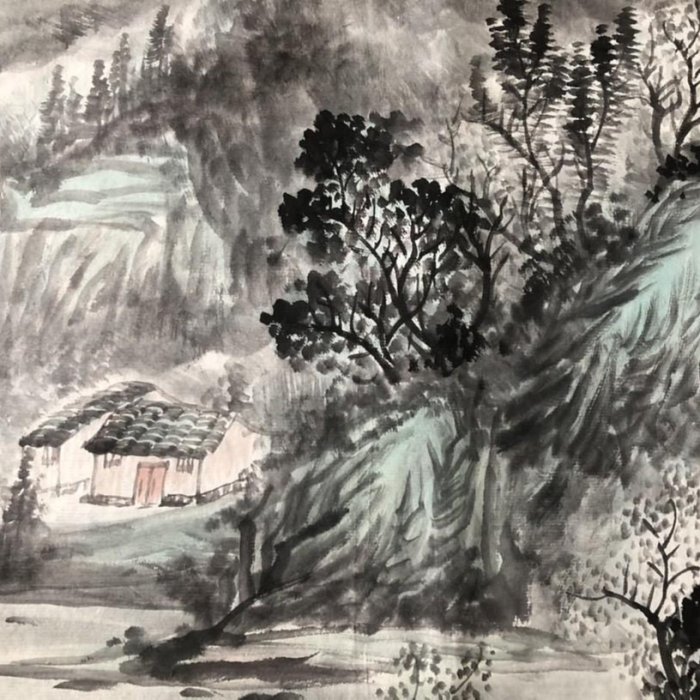 Z199【潘天壽】山水，六尺橫幅純手繪作品尺寸約：178x70cm左右未裝裱