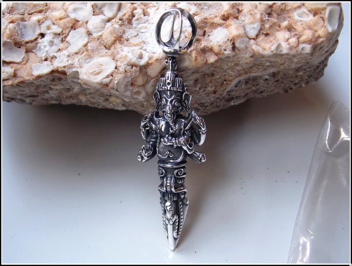 雅之賞|藏傳|佛教文物】特賣* 925純銀復古款精緻手工象神金剛杵吊墜