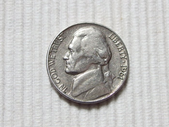 早期1961年 美元FIVE CENTS 5分硬幣 傑佛遜肖像D版 1枚