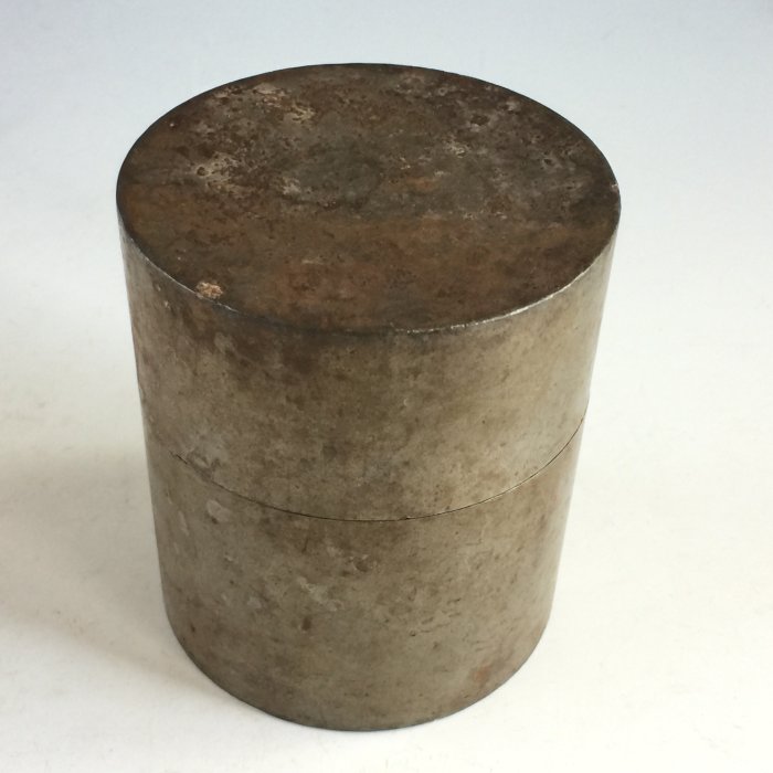 1383 時代錫器 本錫製 梅文 茶入 松果坊】日本煎茶道具古錫器筒形錫茶入錫茶葉罐錫茶筒錫茶倉老錫