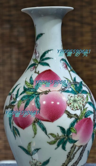 舊藏識款【大清雍正年制】粉彩福壽紋(福捧壽)橄欖瓶125Z32613649 【景