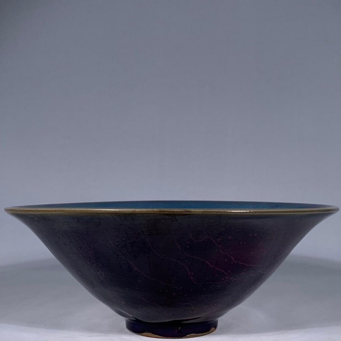 中国古美術 旧蔵品 宋代鈞窯 玫瑰紫釉茶碗 古陶磁器 茶道具 文房置物