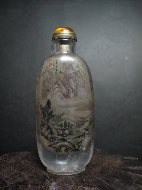 水晶鼻煙壺◎ 望遠圖【丁二仲款】 | Yahoo拍賣