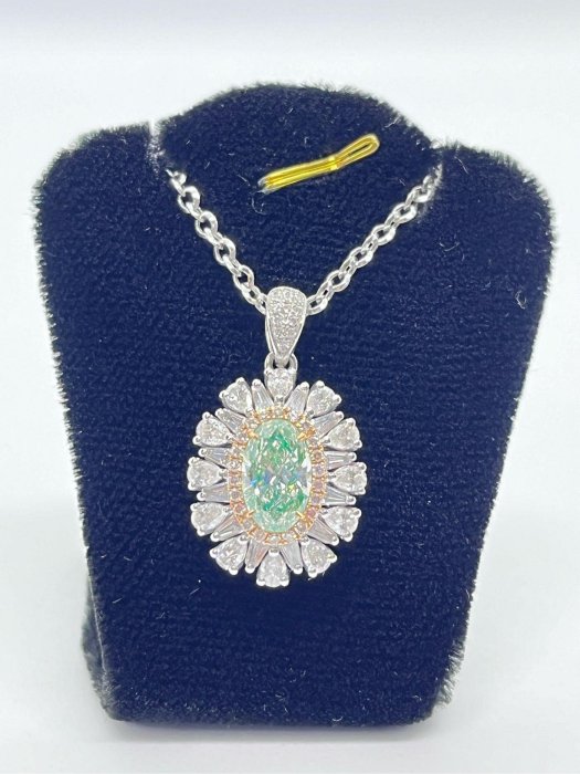 【益成當舖】流當品 白K一克拉天然GIA green綠色鑽石項鍊墜子 附GIA國際鑑定證書 火光很好