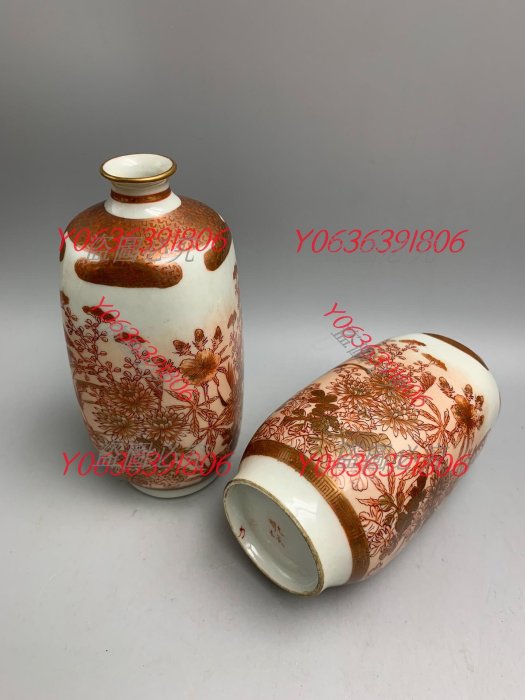 日本拍回明治時期九谷鏑木九谷燒鏑木制赤繪描金滿工菊草回流舊藏古董