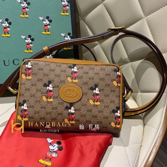 【翰貝格名牌館】全新真品 Disney x Gucci 聯名 米奇 Supreme 相機包 602536