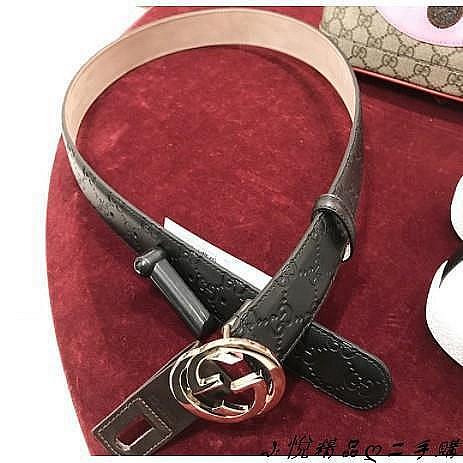 二手購GUCCI 皮帶 壓花 雙G男女腰帶 370543