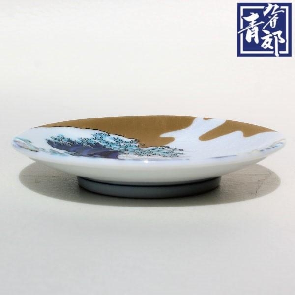 九谷燒青郊窯葛飾北斎緣起豆皿吉祥豆皿小皿點心盤飾盤-波日本浮世繪畫