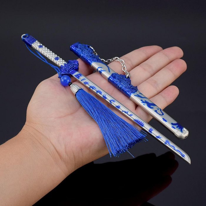現貨- 送刀架】『 唐橫刀- 青花瓷』 23cm 鋅合金材質刀劍兵器武器模型