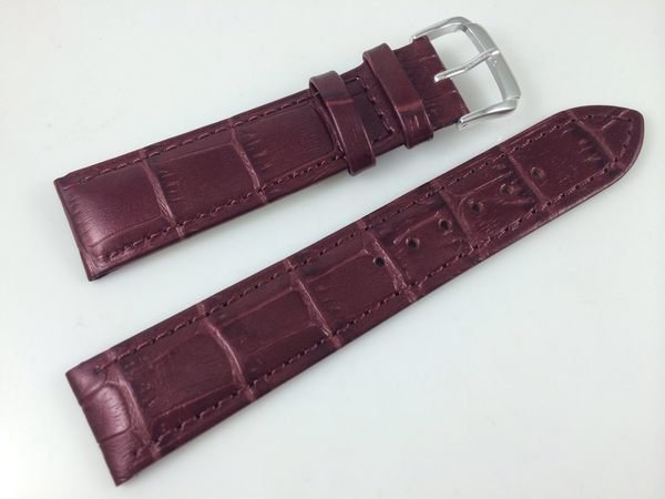 【錶帶家】 『嚴選』LIMA 義大利 22mm 20mm 18mm 葡萄紫色 頂級牛皮錶帶珍珠光感鱷魚紋真皮錶帶