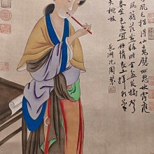 嚴選沈周風味純手工仕女圖中堂掛軸，三尺絹本藝術品客廳裝飾字畫中堂畫