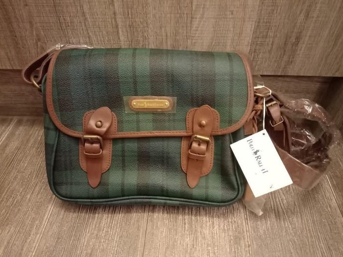 全新專櫃正品全牛皮 Polo Ralph Lauren 經典綠格紋小書包 側背包