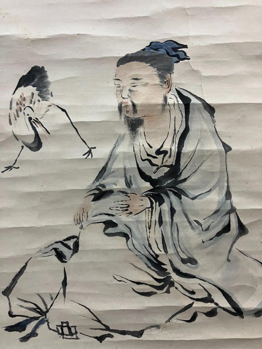 清代谷文晁墨寶梅妻鶴子圖嚴選國畫古玩字畫綾裱紙本9-1223 文人畫作