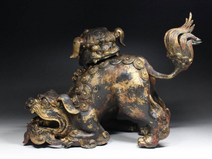 香炉狛犬・古銅・鍍金・絡み獅子| Yahoo拍賣