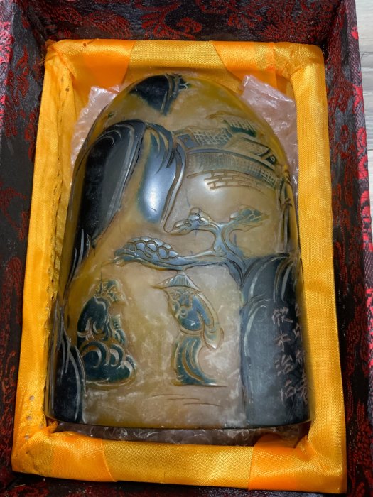 典藏~壽山石 田園山水 大閑章印/印石/篆刻印章 重:920克