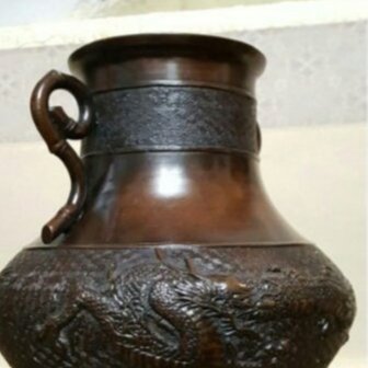 ⭐華道花活け 神獣 双耳亀甲瓔珞文様銅製 大日本文政年整珉鋳 細密鋳金骨董品 六合堂@@大日本文政年整珉鋳銅製花器~日本名家| Yahoo拍賣