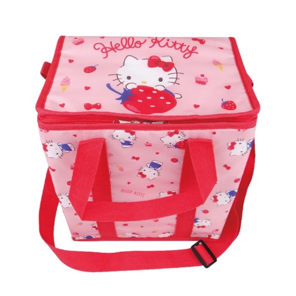 小禮堂 Hello Kitty 尼龍箱型保冷袋 (粉草莓) 4711198-671854
