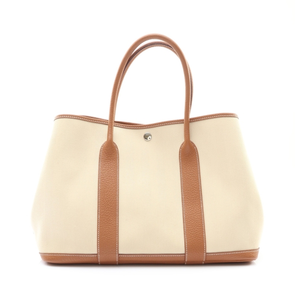 HERMES 愛馬仕 Garden Party 36 手提包 金棕色 Toile帆布 Negonda牛皮 銀扣 D刻 【二手名牌BRAND OFF】