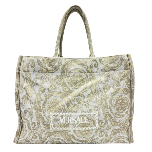 VERSACE 凡賽斯 米灰色 刺繡帆布 Barocco Athena 托特包 肩背包 【二手名牌BRAND OFF】