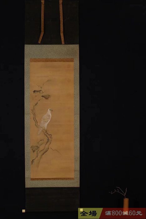 清代《海東青》掛軸無款佚名絹本錦裱骨軸品相完美畫工精道氣韻靜雅不怒