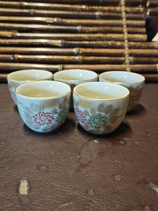 九谷燒五件茶杯嚴選手繪繡球花紋新舊如初老器新作鎮宅佳品經典款識九谷