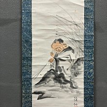 翁圖仮表装掛軸/仙嶺筆 嚴選清末民國富田溪仙創作漁翁圖人物畫，紙本手工紙裱精美掛畫漁翁圖