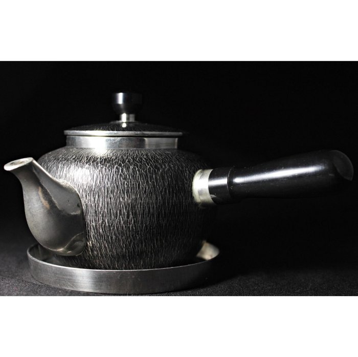 桑園の】美品!! 日本老字號本錫錫半377g 嵯峨野茶器組壺托側把壺T