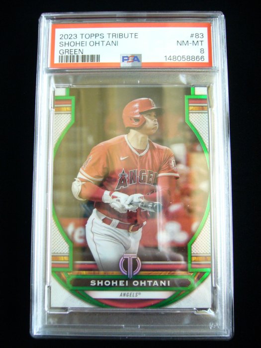 大谷翔平極品限量99張同背號高價版本綠色平行鑑定卡 2023 Topps Tribute Green PSA 8