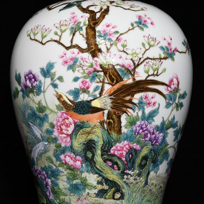 可議價清雍正粉彩花鳥紋梅瓶，高38.5cm直徑23.5cm，編號3553037青瓷