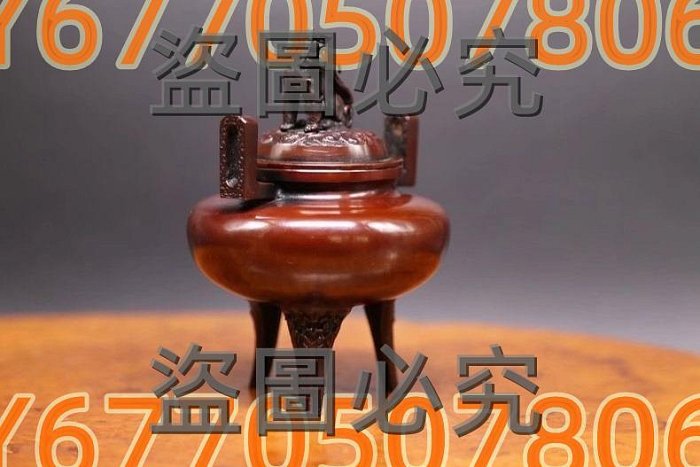 日本回流古董銅香爐金工師白峰造《鑄銅制獅子摘蓋三足香爐》 日本香